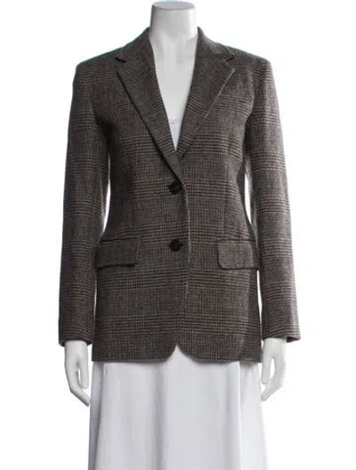Pre-owned Max Mara Virgin Wool Plaid Print Blazer In Brown