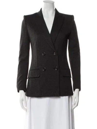 Pre-owned Max Mara Virgin Wool Plaid Print Blazer In Gray