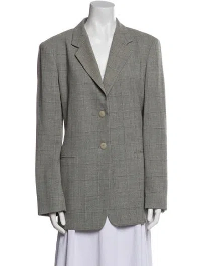 Pre-owned Max Mara Virgin Wool Plaid Print Blazer In Gray