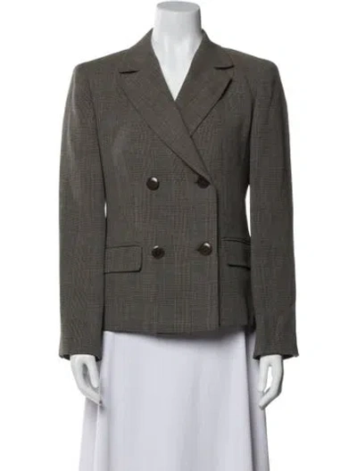 Pre-owned Max Mara Virgin Wool Plaid Print Blazer In Gray