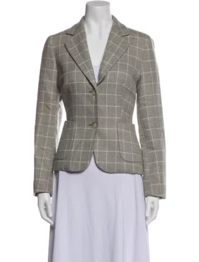 Pre-owned Max Mara Virgin Wool Plaid Print Blazer In Gray