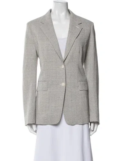 Pre-owned Max Mara Virgin Wool Plaid Print Blazer In Gray