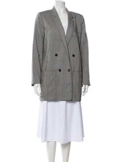 Pre-owned Max Mara Virgin Wool Plaid Print Blazer In Gray