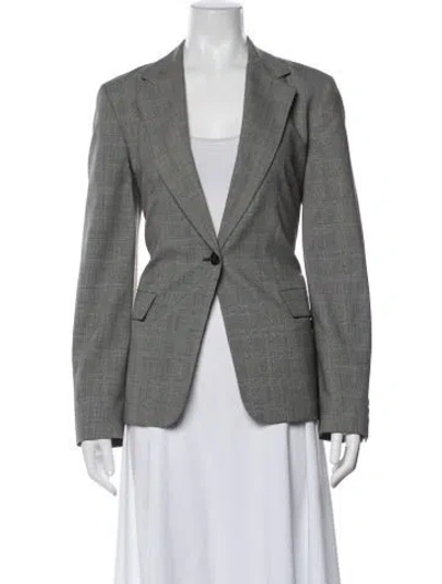 Pre-owned Max Mara Virgin Wool Plaid Print Blazer In Gray