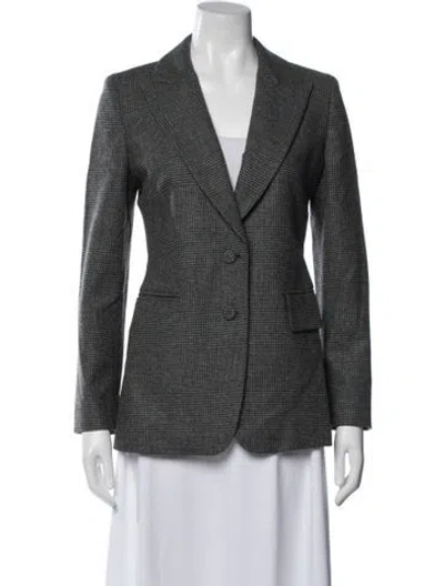 Pre-owned Max Mara Virgin Wool Plaid Print Blazer In Gray