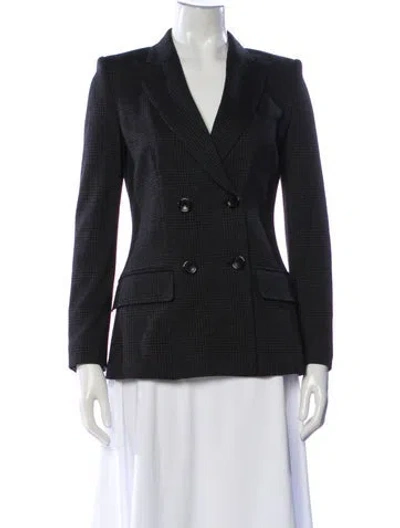 Pre-owned Max Mara Virgin Wool Plaid Print Blazer In Gray