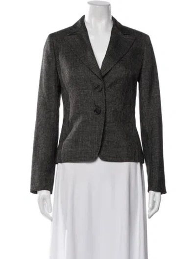 Pre-owned Max Mara Virgin Wool Plaid Print Blazer In Gray