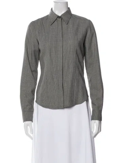 Pre-owned Max Mara Virgin Wool Plaid Print Blazer In Gray
