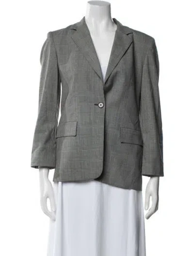 Pre-owned Max Mara Virgin Wool Plaid Print Blazer In Gray
