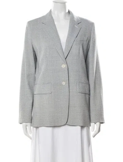 Pre-owned Max Mara Virgin Wool Plaid Print Blazer In Gray