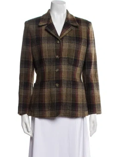 Pre-owned Max Mara Virgin Wool Plaid Print Blazer In Green