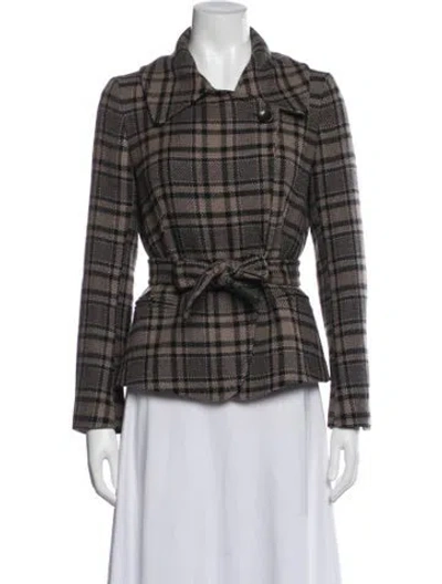 Pre-owned Max Mara Virgin Wool Plaid Print Blazer In Multi
