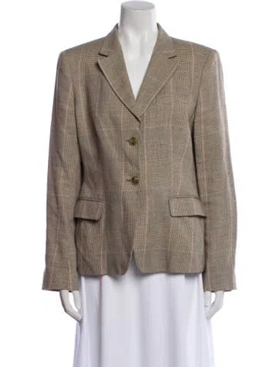 Pre-owned Max Mara Virgin Wool Plaid Print Blazer In Neutral