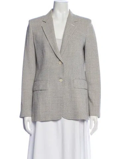 Pre-owned Max Mara Virgin Wool Plaid Print Blazer In Neutral