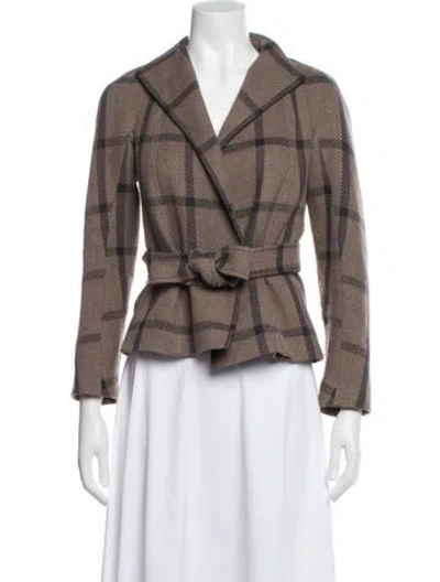 Pre-owned Max Mara Virgin Wool Plaid Print Blazer In Neutral