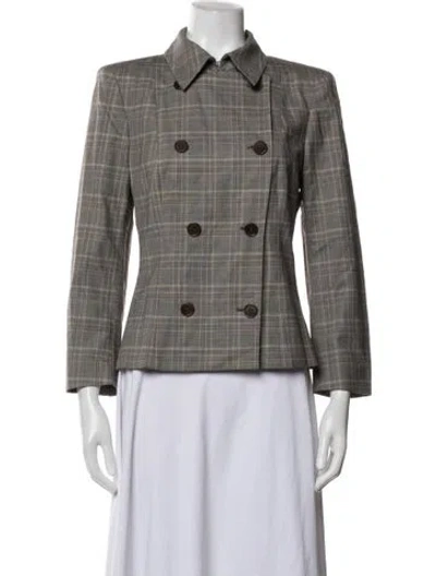Pre-owned Max Mara Virgin Wool Plaid Print Blazer In Neutrals