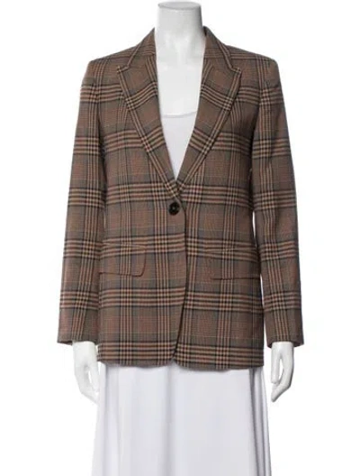 Pre-owned Max Mara Virgin Wool Plaid Print Blazer In Neutrals