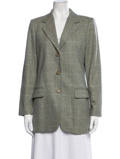 Pre-owned Max Mara Virgin Wool Plaid Print Blazer In Neutrals