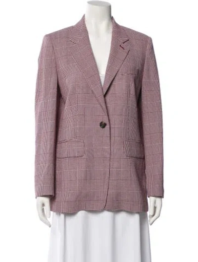 Pre-owned Max Mara Virgin Wool Plaid Print Blazer In Pink