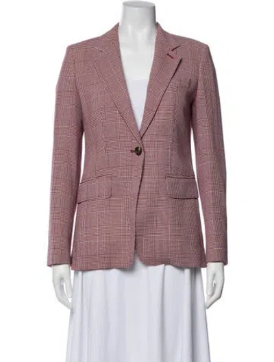 Pre-owned Max Mara Virgin Wool Plaid Print Blazer In Pink