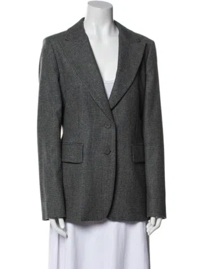 Pre-owned Max Mara Virgin Wool Plaid Print Blazer W/ Tags In Gray