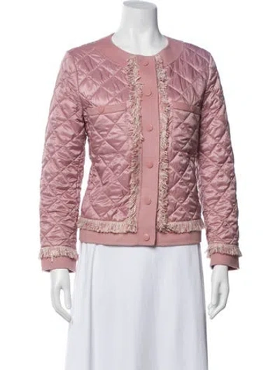 Pre-owned Max Mara Virgin Wool Plaid Print Bomber Jacket W/ Tags In Pink