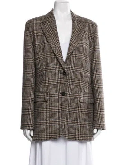 Pre-owned Max Mara Virgin Wool Plaid Print Coat W/ Tags In Brown