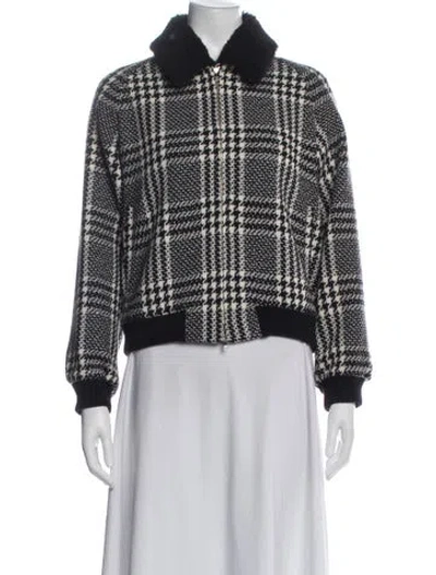 Pre-owned Max Mara Virgin Wool Plaid Print Evening Jacket In White