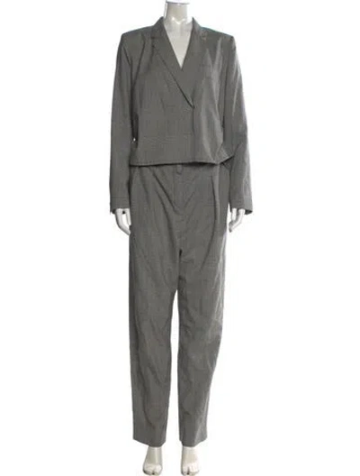 Pre-owned Max Mara Virgin Wool Plaid Print Jumpsuit In Gray