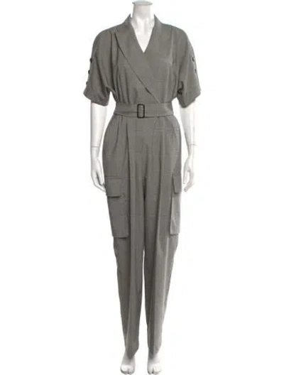 Pre-owned Max Mara Virgin Wool Plaid Print Jumpsuit In Grey