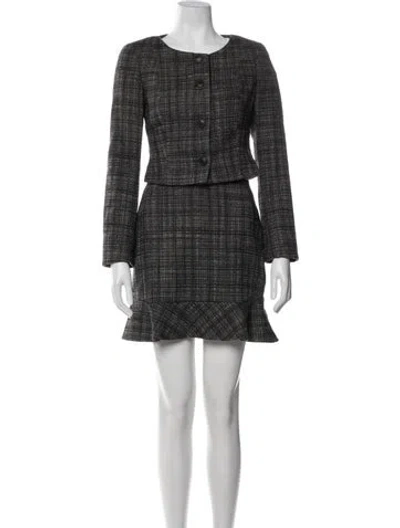 Pre-owned Max Mara Virgin Wool Plaid Print Skirt Set In Black