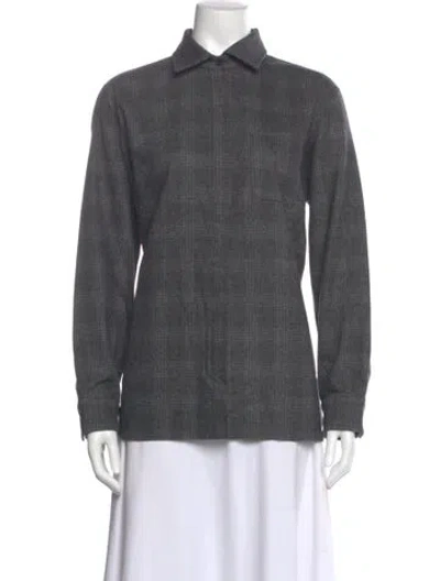 Pre-owned Max Mara Virgin Wool Plaid Print Top In Gray