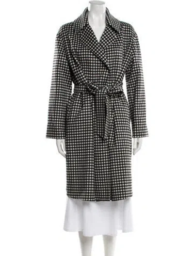 Pre-owned Max Mara Virgin Wool Plaid Print Trench Coat In Brown