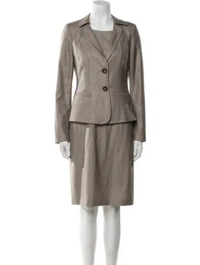 Pre-owned Max Mara Virgin Wool Pleated Accents Dress Set In Neutral