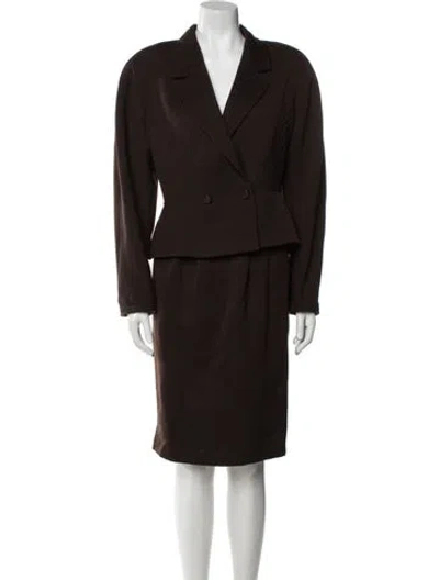 Pre-owned Max Mara Virgin Wool Pleated Accents Skirt Set In Brown