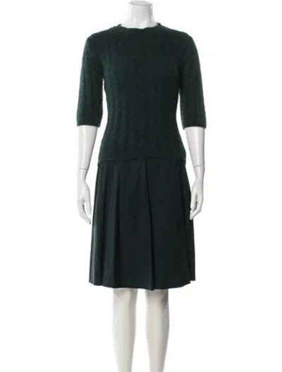 Pre-owned Max Mara Virgin Wool Pleated Accents Skirt Set In Green