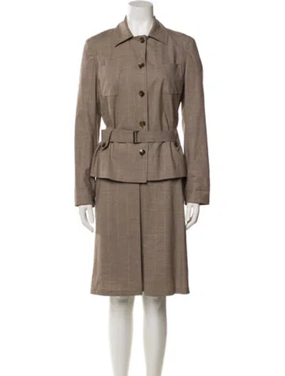 Pre-owned Max Mara Virgin Wool Pleated Accents Skirt Set In Neutral