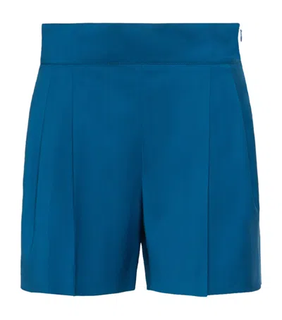 Max Mara Virgin Wool Pleated Shorts In Blue