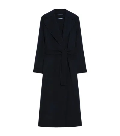 Max Mara Virgin Wool Poldo Wrap Coat In Blue