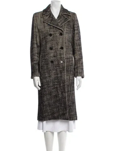Pre-owned Max Mara Virgin Wool Printed Peacoat In Black