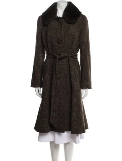 Pre-owned Max Mara Virgin Wool Printed Trench Coat In Green