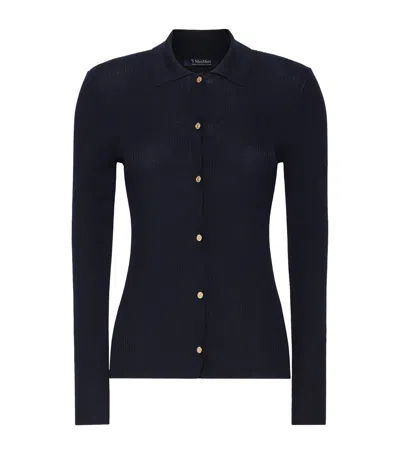 Max Mara Virgin Wool Ribbed Cardigan In Black
