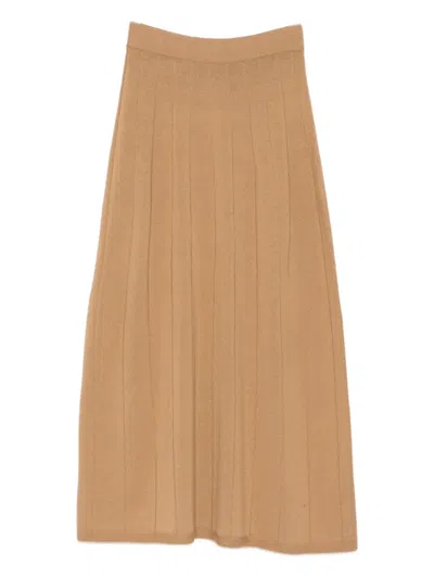Max Mara Virgin-wool Ribbed Midi Skirt In Brown