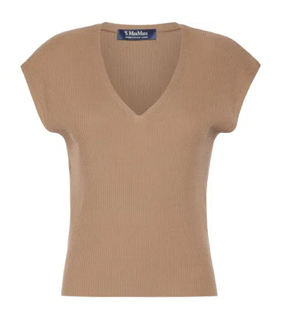 Max Mara Virgin Wool Ribbed Top In Brown