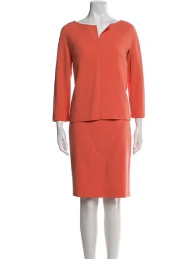 Pre-owned Max Mara Virgin Wool Ruffle Embellishment Skirt Set In Orange