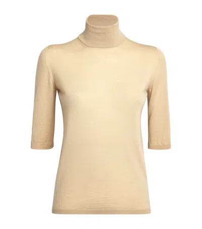 Max Mara Virgin Wool Short-sleeve Sweater In Beige
