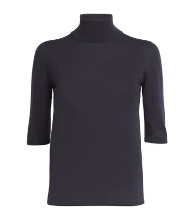 Max Mara Virgin Wool Short-sleeve Sweater In Blue