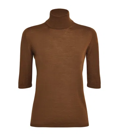 Max Mara Virgin Wool Short-sleeve Sweater In Brown