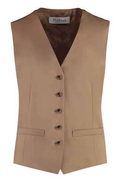 Max Mara Virgin Wool Single-breast Waistcoat In Camel