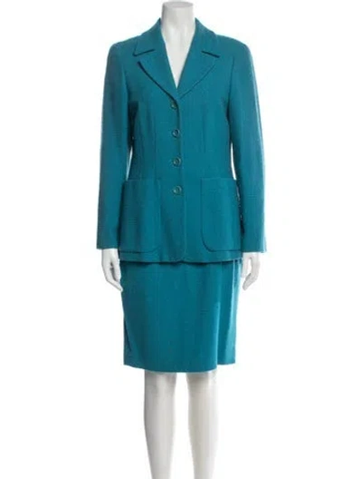 Pre-owned Max Mara Virgin Wool Skirt Suit In Blue